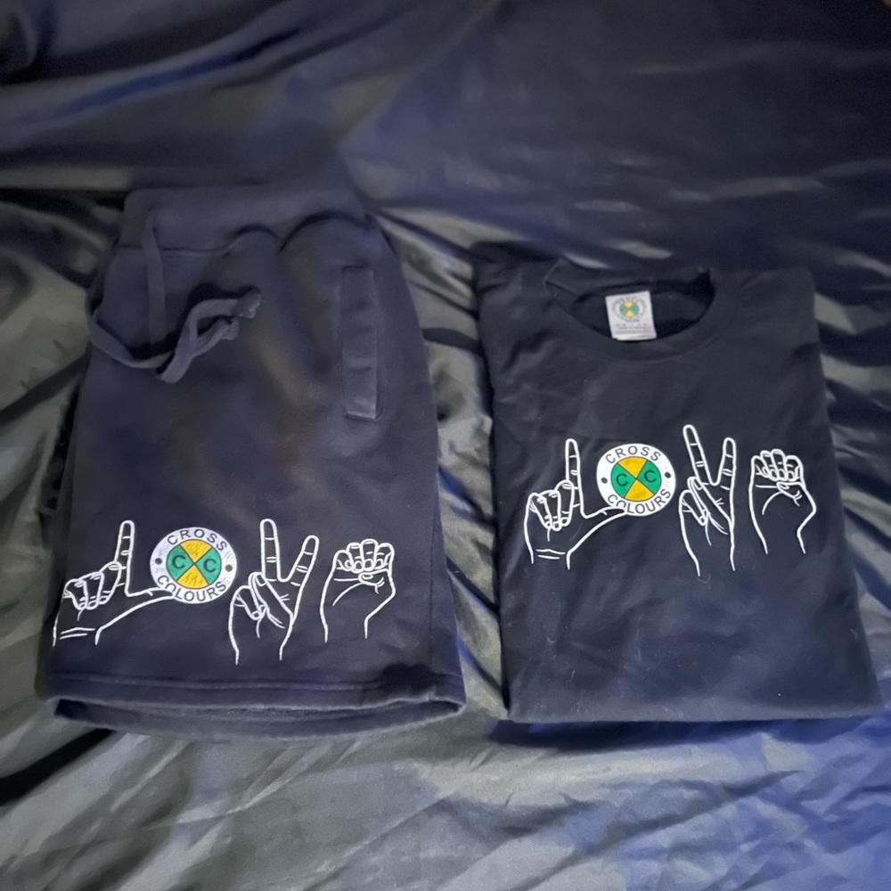 Cross Colours Matching Love Short T-shirt Suit **rare